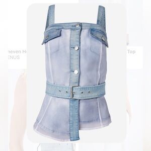 NWT! VENUS UNEVEN HEM MESH JEAN BELTED WAIST BUTTON DOWN TOP